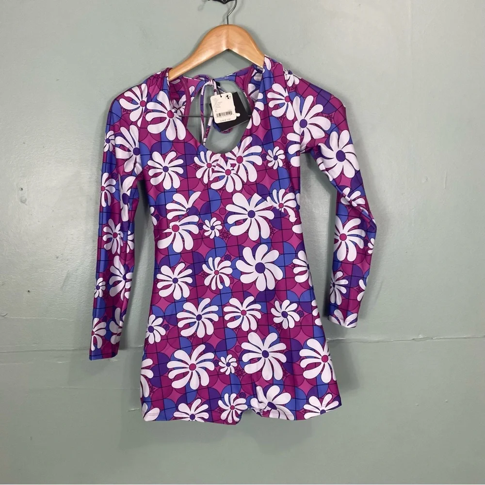 Free‎ People Inner Relm Daydream Surf Suit Purple Floral Large - Picture 2 of 5